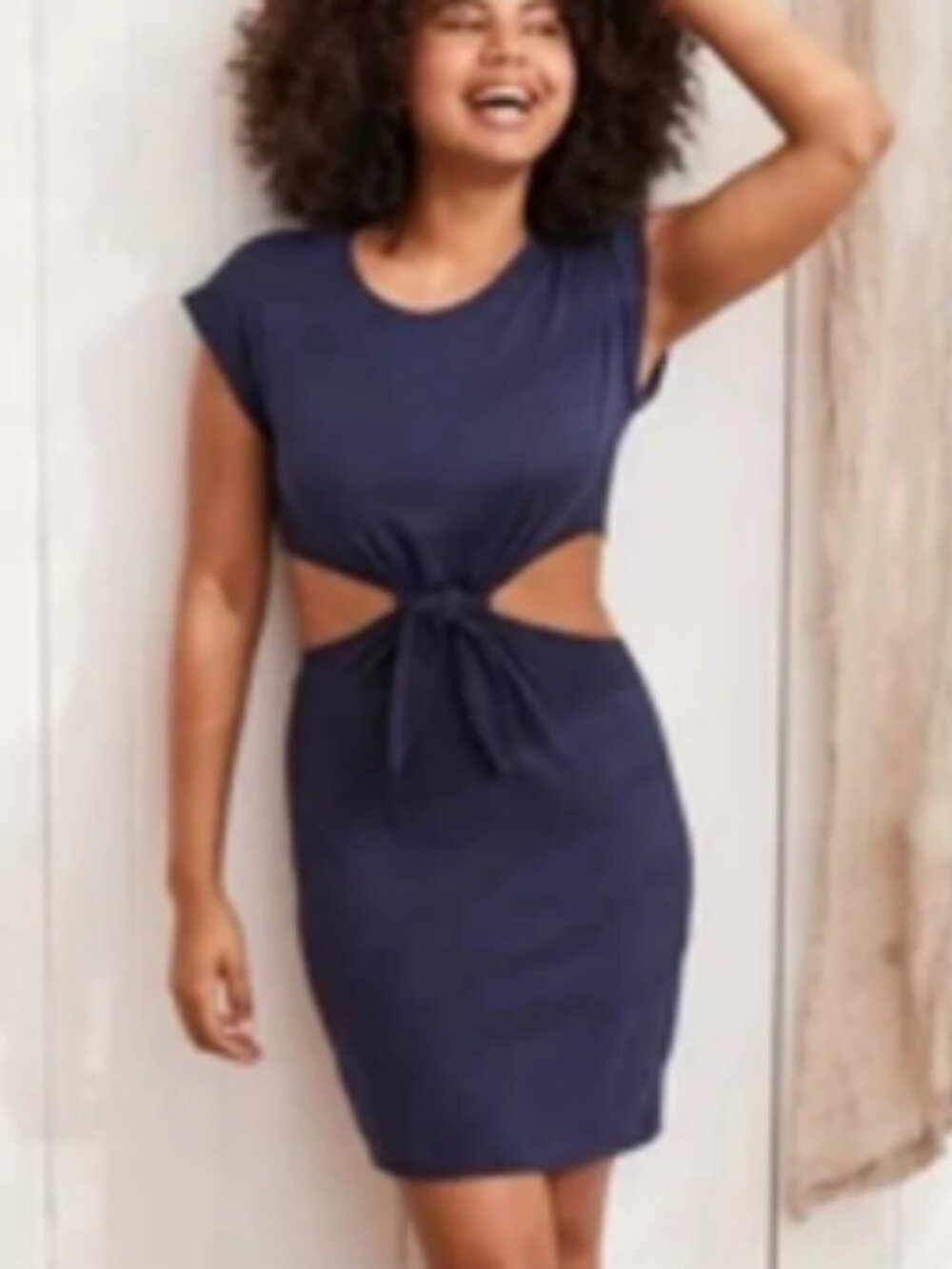 NWT Aerie Knot Front Cutout T-Shirt Dress, Navy Blue - Size Large